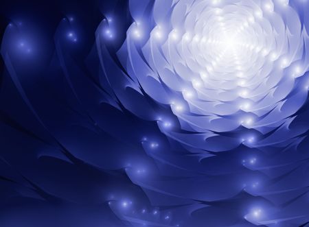 Blue abstract background suggesting a tunnel with a light at the end. Freshness, serenity, calm concept. Useful also as science, technology background.の写真素材