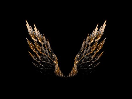 Open pair of bird wings on black background.の写真素材