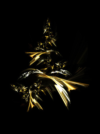 Golden christmas tree isolated on black background.の写真素材