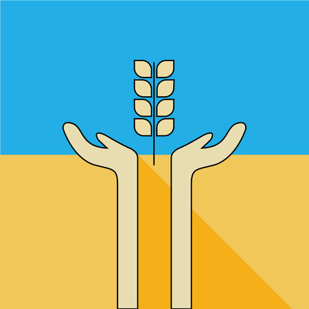 Ukraine big patriotical flag, peaceful handのイラスト素材