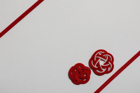 Handmade Japanese ornaments with copy space. For New Year's cards, wedding cards, etc.の写真素材