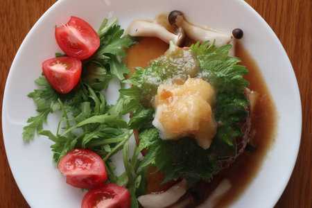 Japanese style hamburger steak with grated radishの写真素材