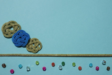 Japanese ornament with light blue background. With place for text.の写真素材