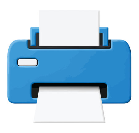 Blue printer with paper isolated on white background. Vector illustration. Eps 10.