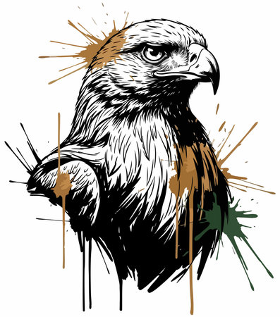 Eagle head with grunge splashes. Vector illustration ready for vinyl cutting.のイラスト素材