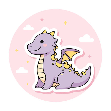 Cute cartoon dinosaur on a pink background with clouds. Vector illustration.のイラスト素材