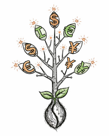 Money tree with dollar and euro signs. Vector illustration for your designのイラスト素材