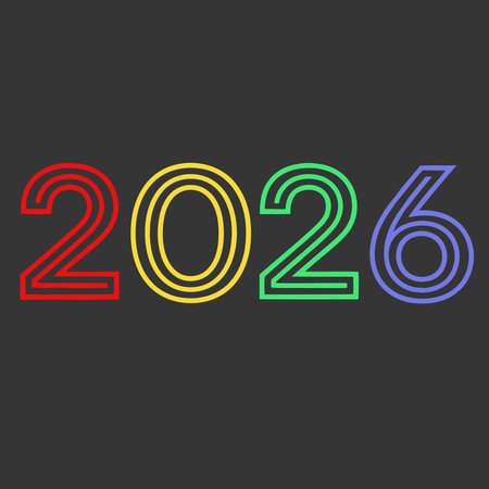 Happy new year 2016. Colorful neon numbers. Vector illustration.