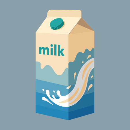 Milk carton box with splash. Vector illustration in flat styleのイラスト素材