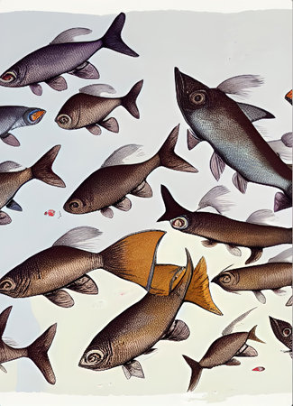 Atlantic Ocean and Cape Cod - Style Fish and Marine Life Illustrationsの写真素材