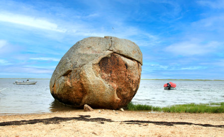 Big stone on the beachの写真素材