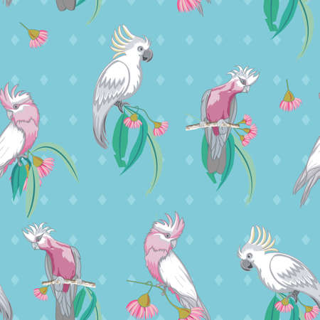 Aqua cockatoos and Galah Australian birds seamless pattern. Vector illustration seamless patternのイラスト素材