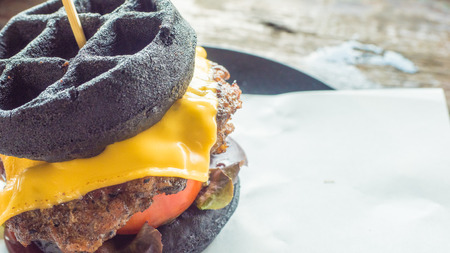 Close-up of home made Waffles burgersの写真素材