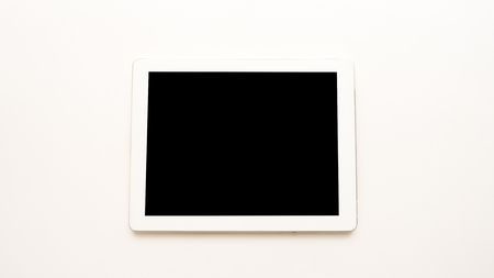 workspace desk with taplet on background white