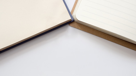 Office desk table book note  on white background