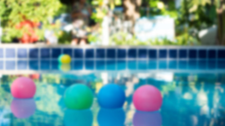 Swimming Equipment in pool blur backgroundの写真素材