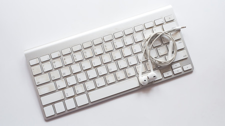 keyboard topview with earphoneの写真素材