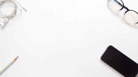 Office desk table with smart phone Top view copy spaceの写真素材