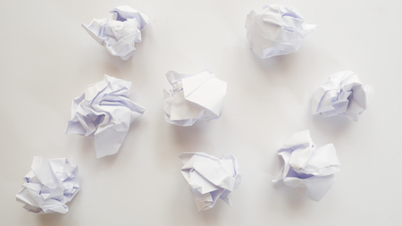 Crumpled paper white backgroundの写真素材