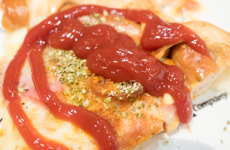 Blur ketchup on pizzaの写真素材