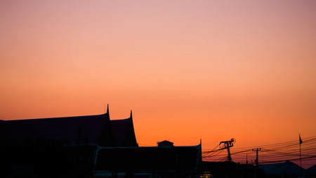 siluate Temple roof orange sky sunsetの写真素材