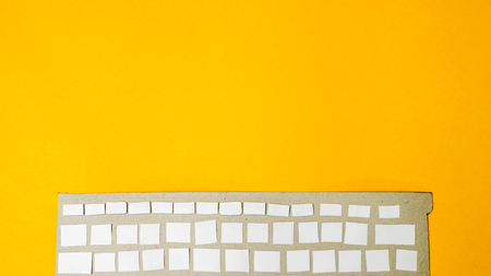 Office desk table Top view with keyboard  with mouse  yellow background