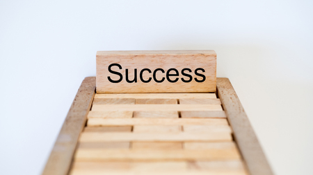 success word written on wood block on white backgroundの写真素材