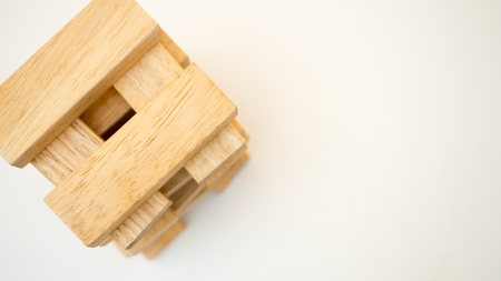 Wooden Tower game topview close up on white backgroundの写真素材