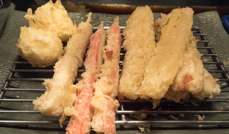 lmitation crap meat tempura and half boiled egg tempuraの写真素材