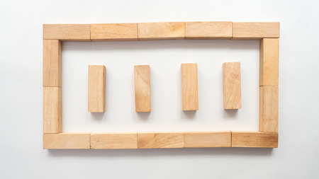 wooden block  top view copyspace on white backgroundの写真素材