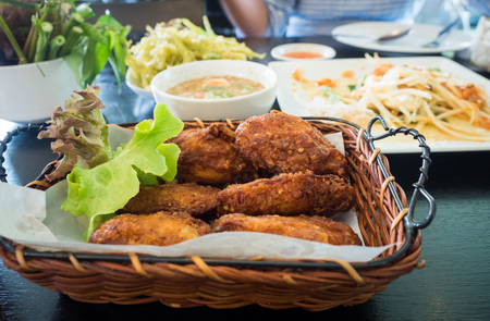 Fried Chicken and Thai Papaya selective focusの写真素材