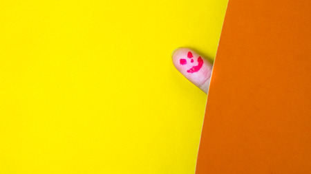 PILOT red marker on finger.Smile conceptの写真素材