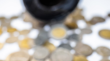 Blur background coin thai bath background.Economy and stocks conceptの写真素材