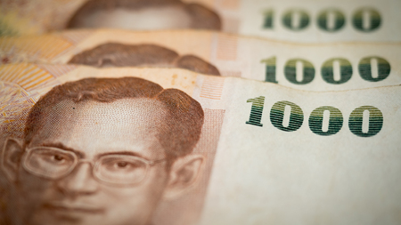 CloseupThai baht bills. Selective focusの写真素材