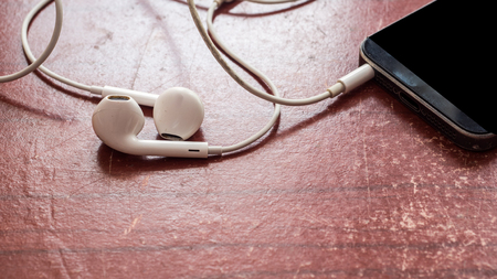 earphone with mobile phoneの写真素材