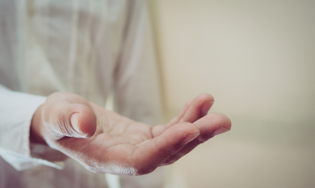 hand close up on white backgroundの写真素材