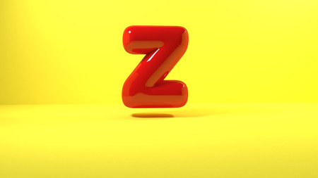3d render red bubble plastic on yellow background letters zの写真素材