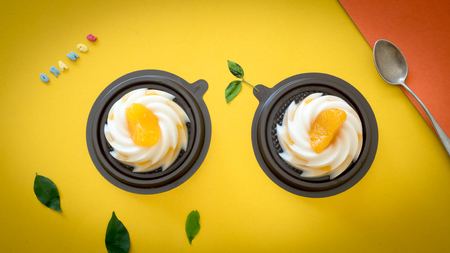 Orange jelly and coconut milkの写真素材