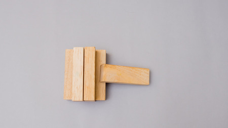 Wood block stacking as step stair, Business concept for growth success process top viewの写真素材