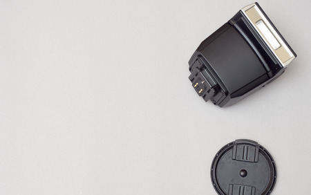 flash camera on gray backgroundの写真素材