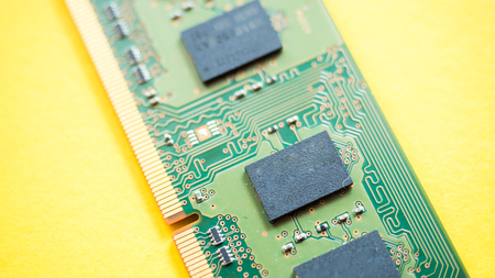 ram DDR close up on yellow background