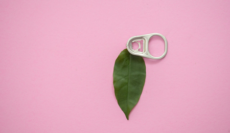 leaf  with can opener on pink background.Symbolの写真素材