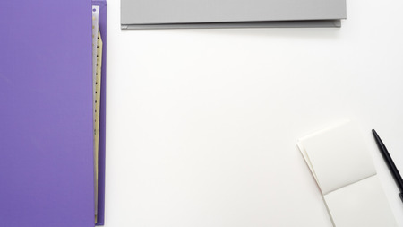 Office desk table with Document file and notebook Top view copy space