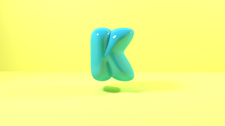 3d render blue bubble plastic on pink background letters kの写真素材