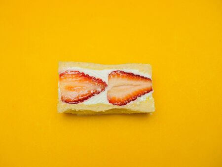 Strawberry Sandwich top view on yellow background
