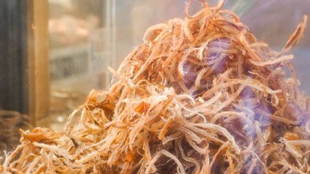 Dried Squid close up in marketの写真素材