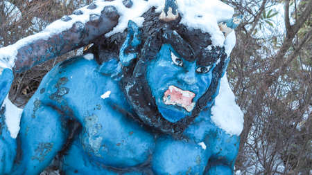 NOBORIBETSU HOKKAIDO JAPAN 25 FEB 2019 , JIGOKUDANI Two Demon Oni giant guardian located near...
