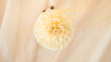 White flowers in a vase top viewの写真素材