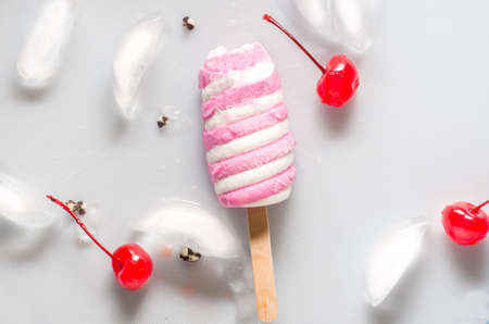 Cherry ice cream top viewの写真素材