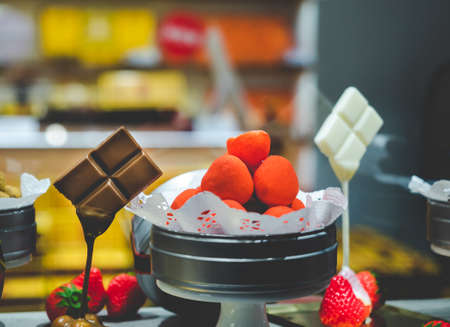 Sweets, Chocolate, Fresh Milk and Red Strawberryの写真素材